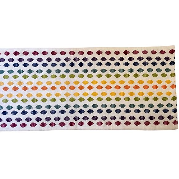 Crate & Barrel Solstice Table Runner Spring Easter Rainbow Embroidered 90x14 - Picture 2 of 15